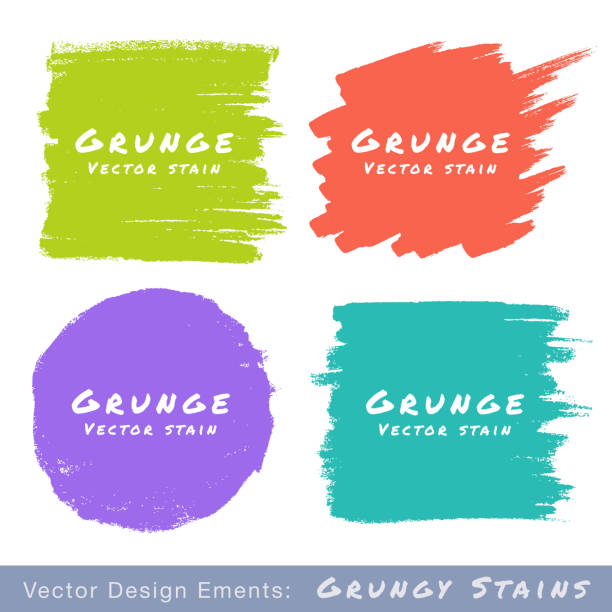 satz von hand gezeichnet flache grunge flecken auf weißem hintergrund. - paint watercolor painting frame spotted stock-grafiken, -clipart, -cartoons und -symbole