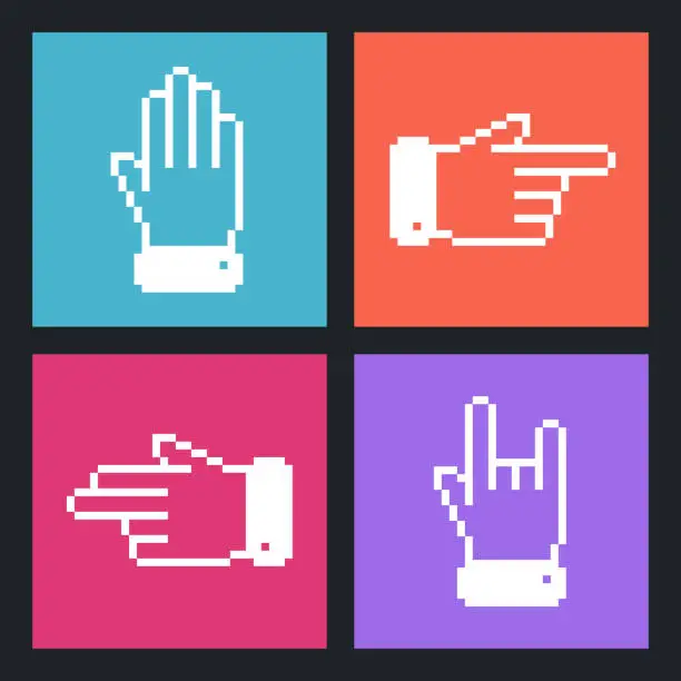 Vector illustration of Modern Pixel Hand Flat icons for Web and Mobile Applications.