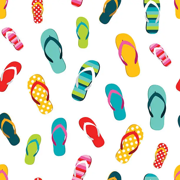 Vector illustration of Flip flop color summer pattern. Seamless repeat pattern, background.