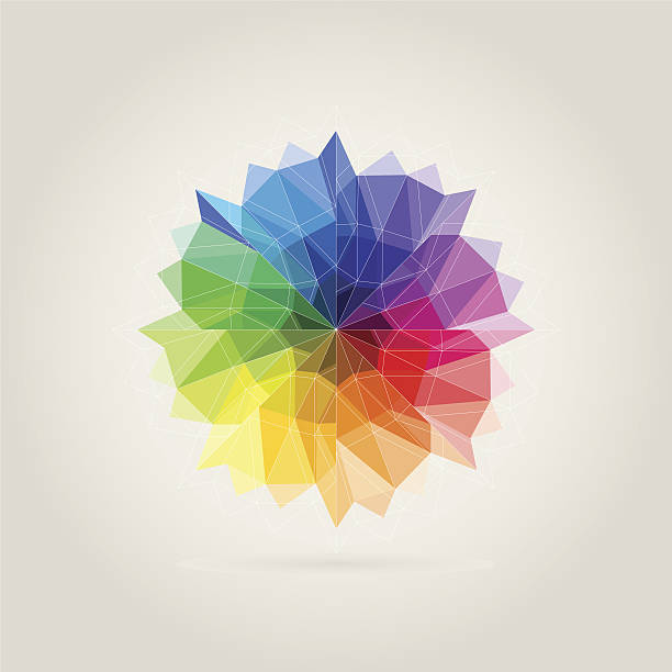 color wheel polygon color wheel polygon in beige background kaleidoscope pattern stock illustrations
