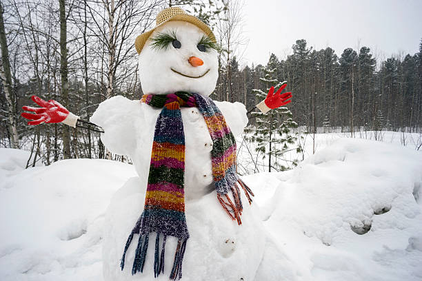 istock Funny snowman one on the edge of  forest 517308028