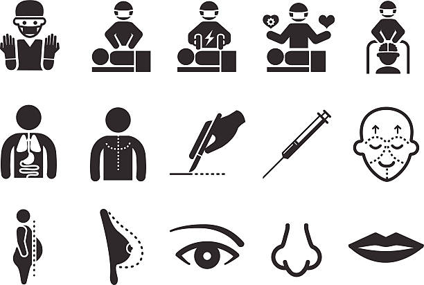 plastische chirurgie-icons - face lift illustrations stock-grafiken, -clipart, -cartoons und -symbole
