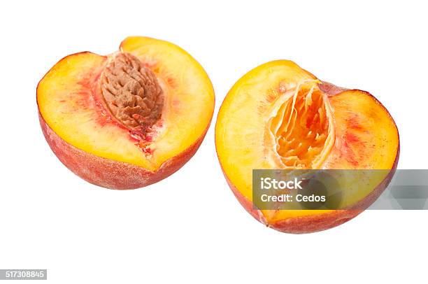 Peach On A White Background Stock Photo - Download Image Now - Cross Section, Cut Out, Food