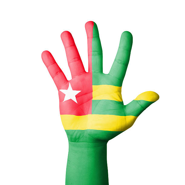 Open hand raised, Togo flag painted