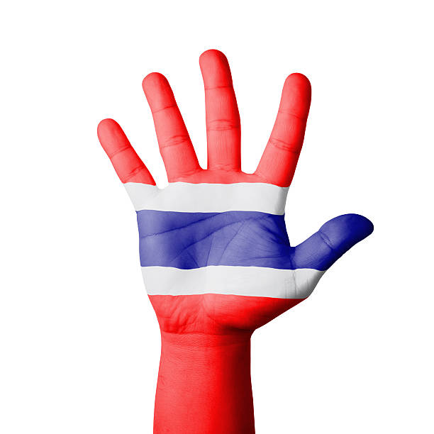 istock Open hand raised, Thailand flag painted 517309913