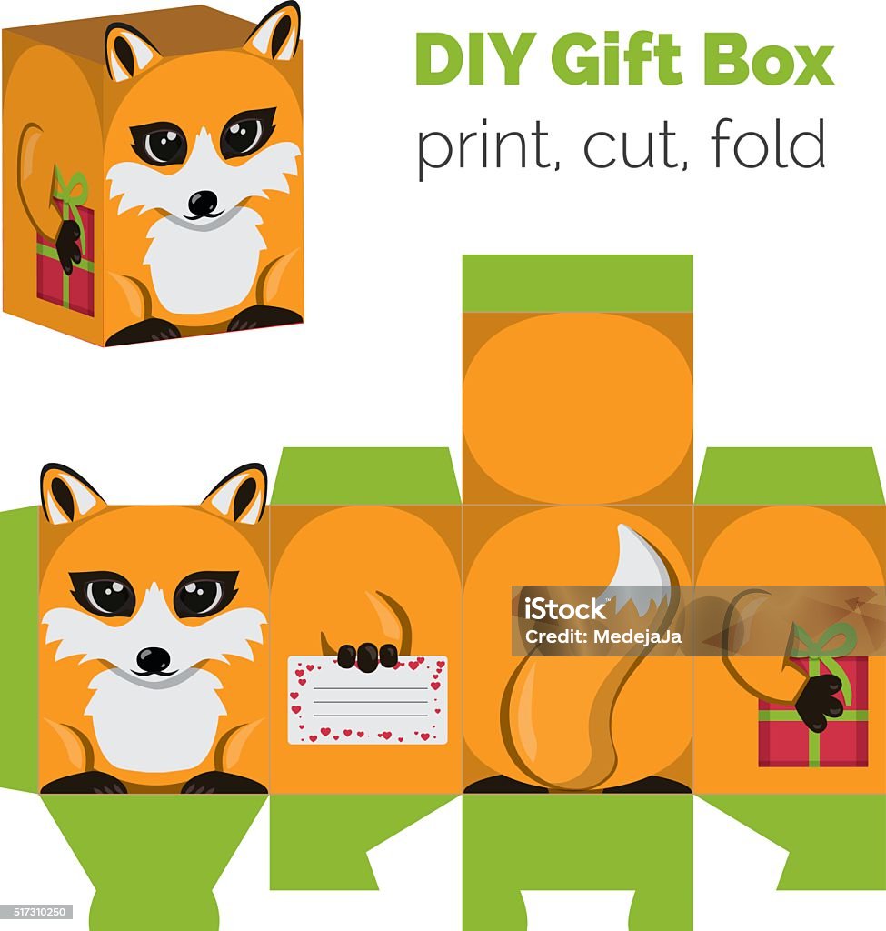 Adorable Do It Yourself Diy Fox Gift Box With Ears Stock Illustration -  Download Image Now - Animal, Box - Container, Cartoon - iStock