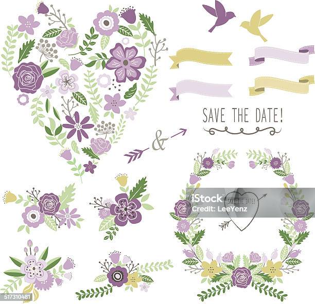 Heart Shape Wedding Flora Set Illustration Stock Illustration - Download Image Now - Badge, Banner - Sign, Border - Frame