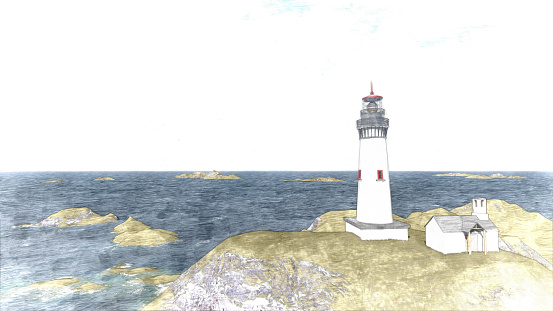 3d rendering Seascape at sunset. Lighthouse on the coast 8
