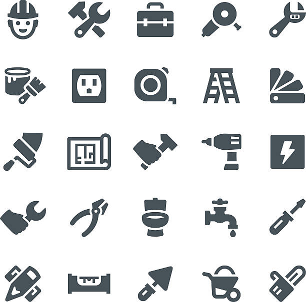 дома ремонт icons - construction computer icon symbol paintbrush stock illustrations