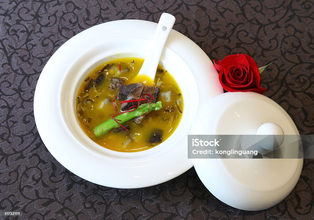 Simmered sea cucumber Hot sea cucumber spicy pottage with vegetable. Asian Culture Stock Photo