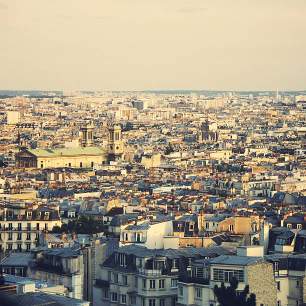 Top view of paris skyline, retro filter effect