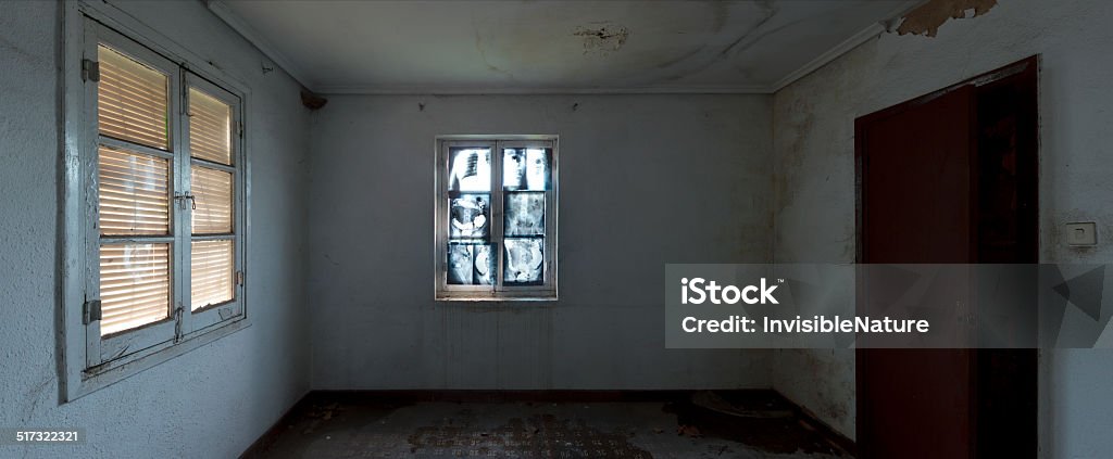 Window with radiographs in abandoned house Window metaphor in abandoned house Abandoned Stock Photo