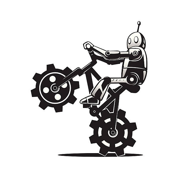 Robot On Bicycle Stock Illustration - Download Image Now - Bicycle, Biker,  Black Color - iStock