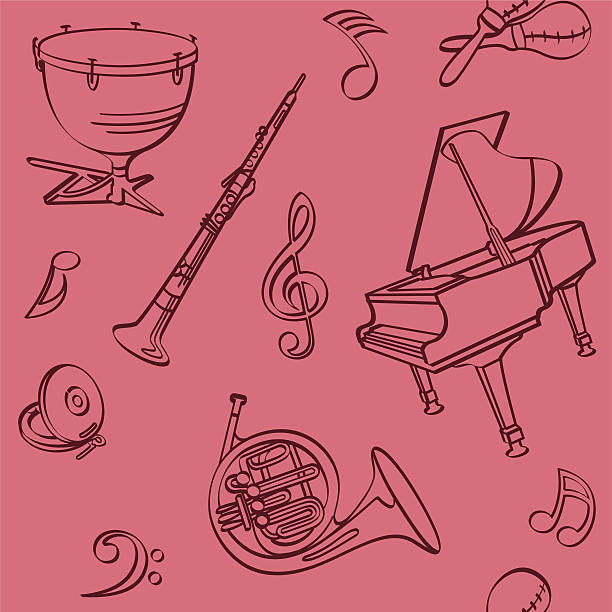 ilustrações, clipart, desenhos animados e ícones de sem costura fundo musical - bugle music musical instrument musical note