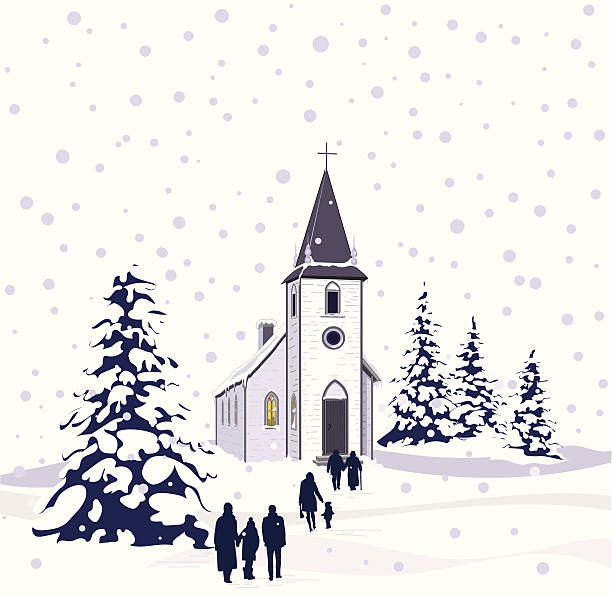 церковь рождества сцены - church in the snow stock illustrations