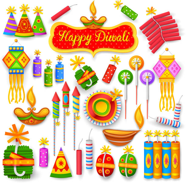 Colorful firecracker for Diwali holiday fun illustration of set of colorful firecracker for Diwali holiday fun religious christmas greetings stock illustrations
