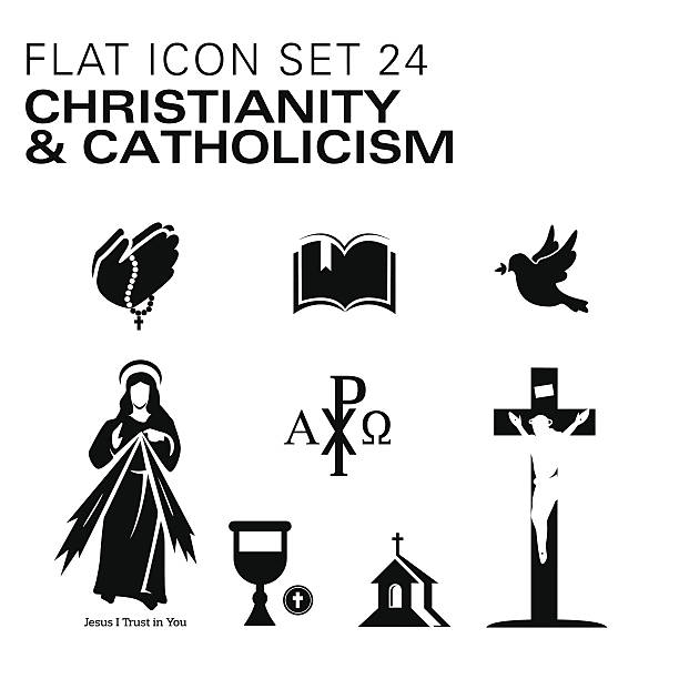 flat24-христианство и католической религиозных - church symbol rosary beads christianity stock illustrations