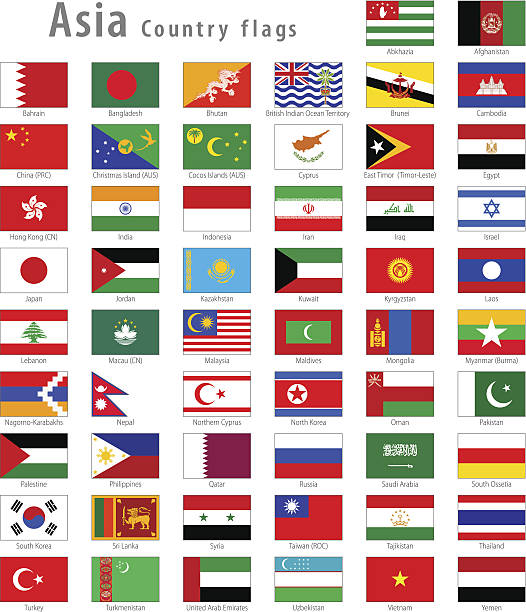 Asian Vector National flags Set Full set of all Asian countries High Quality Vector National simple flags prc stock illustrations