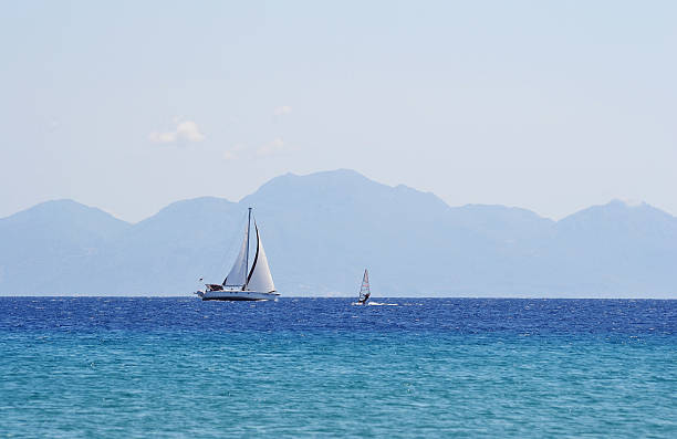 Sailing yacht in the Aegean Sea, Greece.
