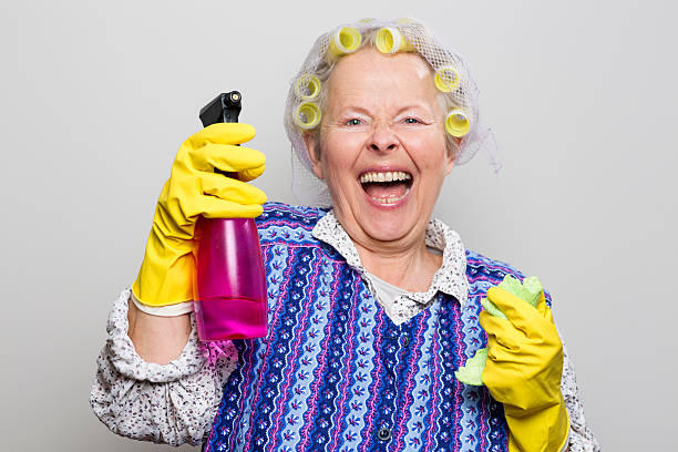 retro senior housewife happiness stock photo
