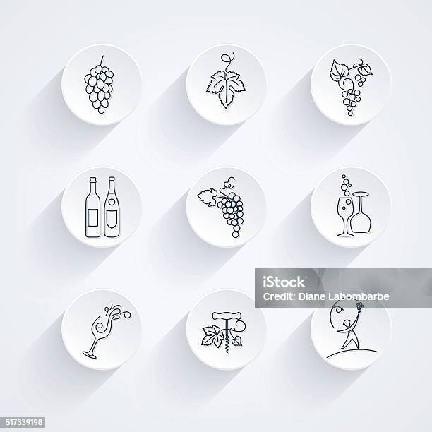 Round Winery Grapes Thin Line Art Icon Set Stock Illustration - Download Image Now - Icon Symbol, Vineyard, Wine