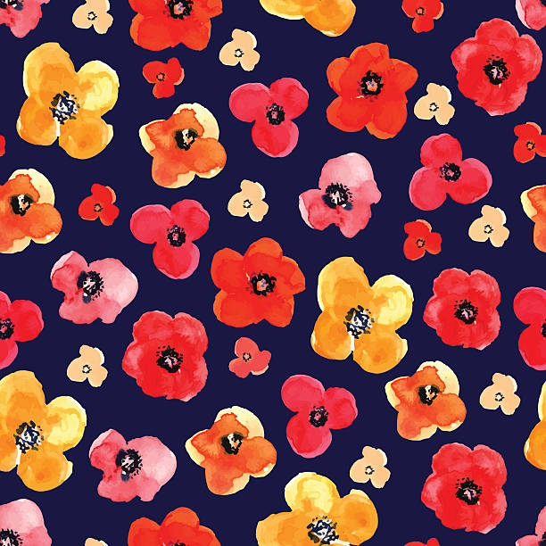 ilustrações de stock, clip art, desenhos animados e ícones de sem costura padrão floral feito de aguarela - field poppy single flower flower