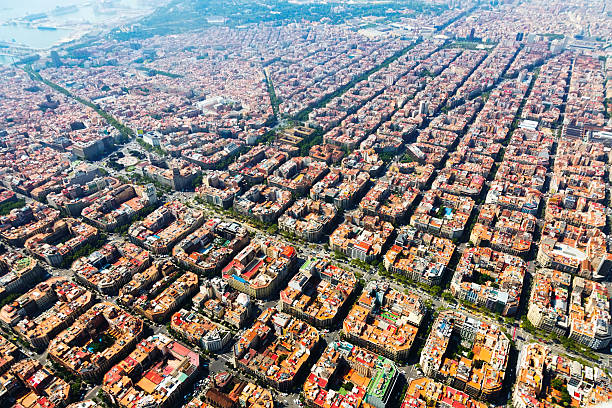 空から見たバルセロナ,カタロニア - birdview ストックフォトと画像