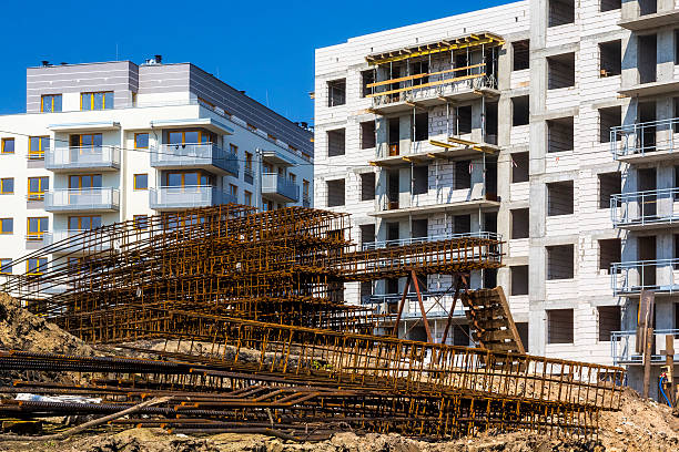White complex of apartment buildings under construction, Szczecin, Poland 