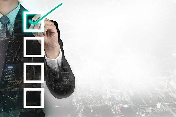 istock Double exposure of businessman check list.concept 517343374