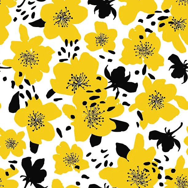 Vector illustration of Abstract seamless pattern with isolated flowers silhouettes.