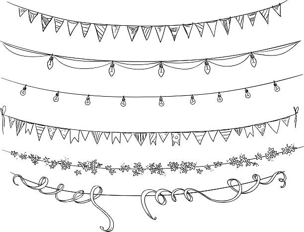 Set of decorations. Flags and lights. Vector sketch. Set of decorations. Flags and lights. Vector sketch. lighting equipment illustrations stock illustrations