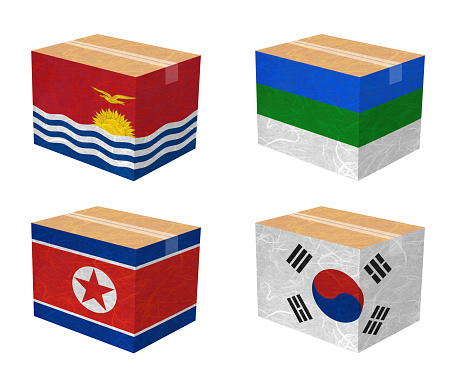 Nation Flag. Box recycled paper on white background. ( Kiribati , Komi , Korea North , Korea South )