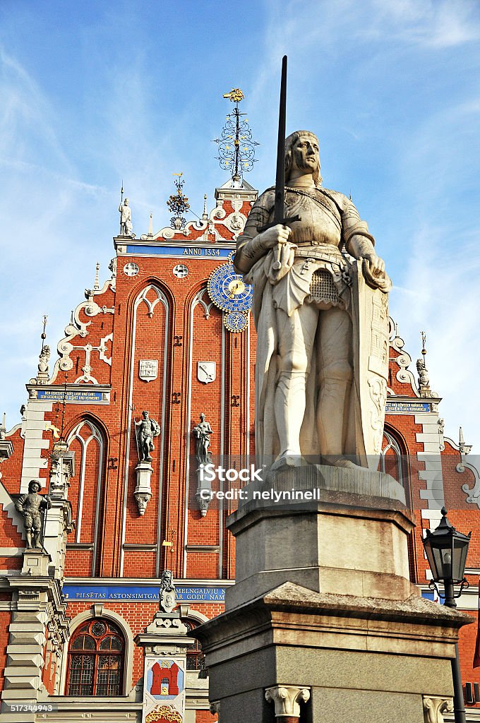 statue of Roland in Riga Roland on the town hall square in Riga House of Blackheads Stock Photo