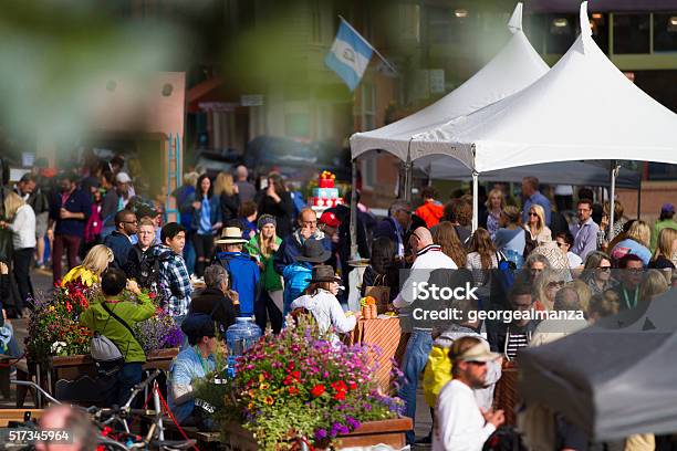 Crowd Of People At An Outdoor Festival Stock Photo - Download Image Now - Traditional Festival, Music Festival, Food Festival