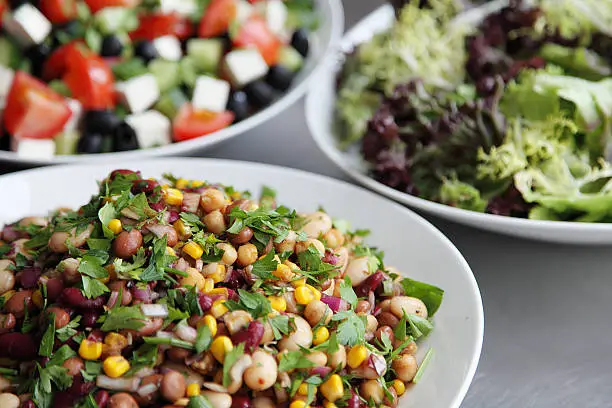 A selection of mixed fresh salads