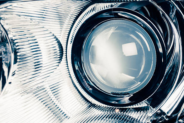 xenon led headlight lamp optic lens xenon led headlight lamp optic lens, macro view car led light stock pictures, royalty-free photos & images