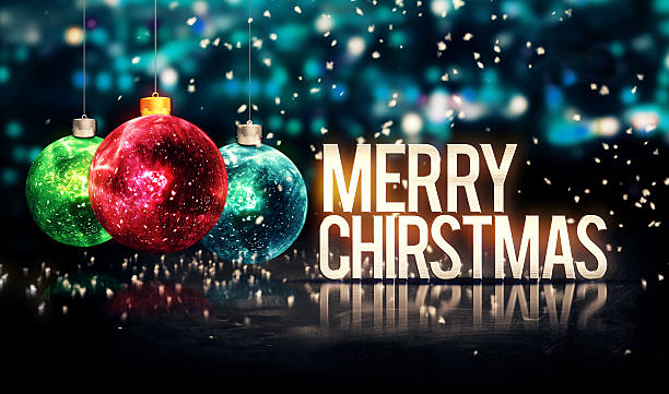 istock Merry Christmas Hanging Baubles Blue Bokeh Beautiful 3D 517361509