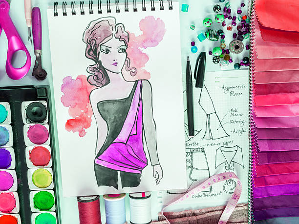 istock Fashion designer material sample and hand-drawn illustration 517362283
