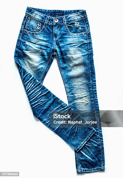 Blue Jeans Trouser Stock Photo - Download Image Now - Blue, Button - Sewing Item, Canvas Fabric