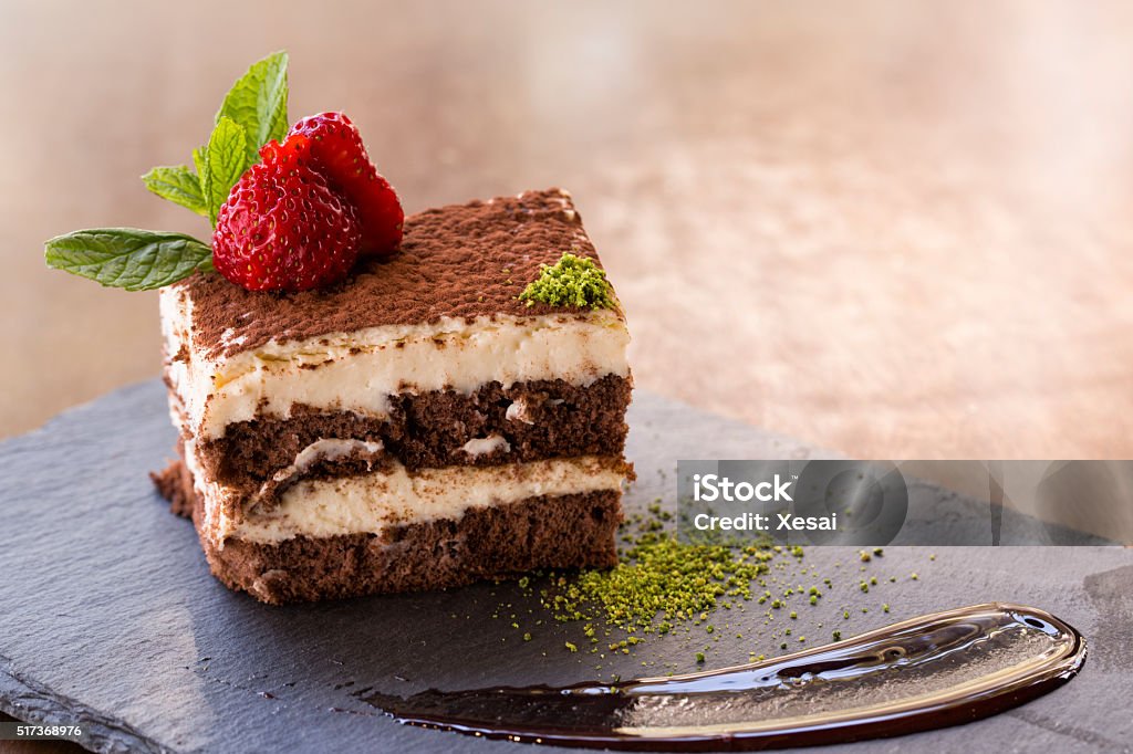 slice of dessert Tiramisu Stock Photo