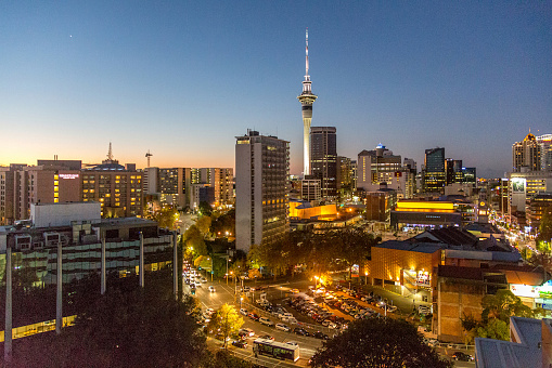 Auckland City at night, busy as it get. 