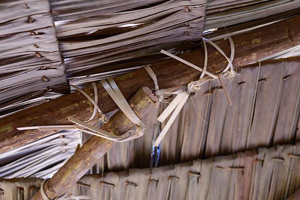 Inside detail of thatched roof Thai cottage.
