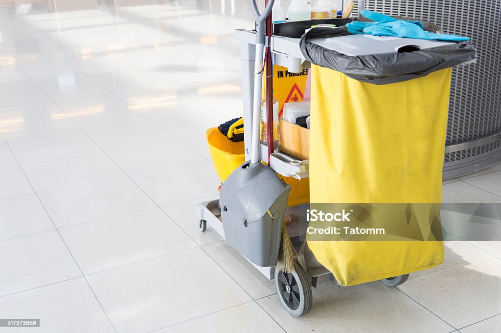 set of cleaning equipment in the airport Cleaning Stock Photo