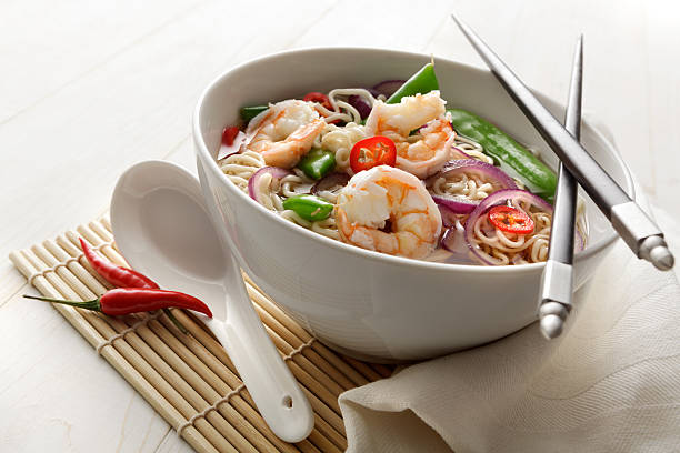 istock Asian Stills: Noodle Soup with Shrimp, Onion, SugarSnap and Pepper 517375549