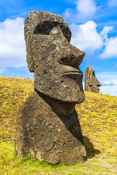 polinesiano statua di pietra nel parco nazionale di rapa nui - chilean culture chile forest the americas foto e immagini stock