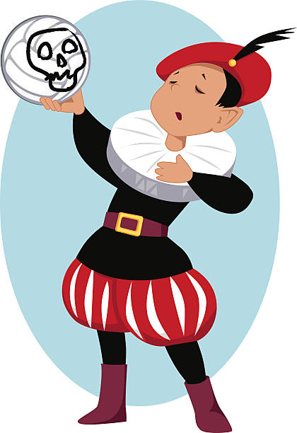 Little Hamlet Little boy playing Hamlet in a school play, holding a volleyball with a scull painted on it, vector illustration, no transparencies, EPS 8 william shakespeare illustrations stock illustrations