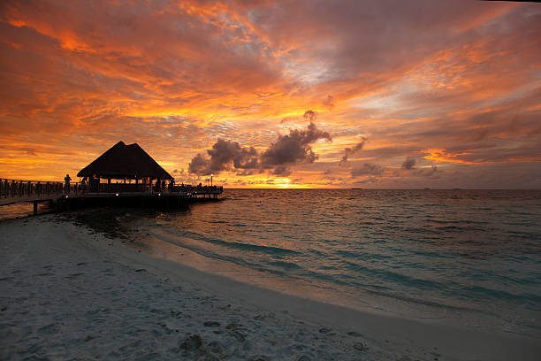 istock Beach and tropical houses on sunset 517380853