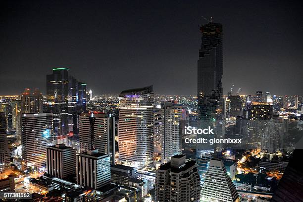 Bangkok Cityscape By Night Thailand Stock Photo - Download Image Now - City, Night, Rooftop