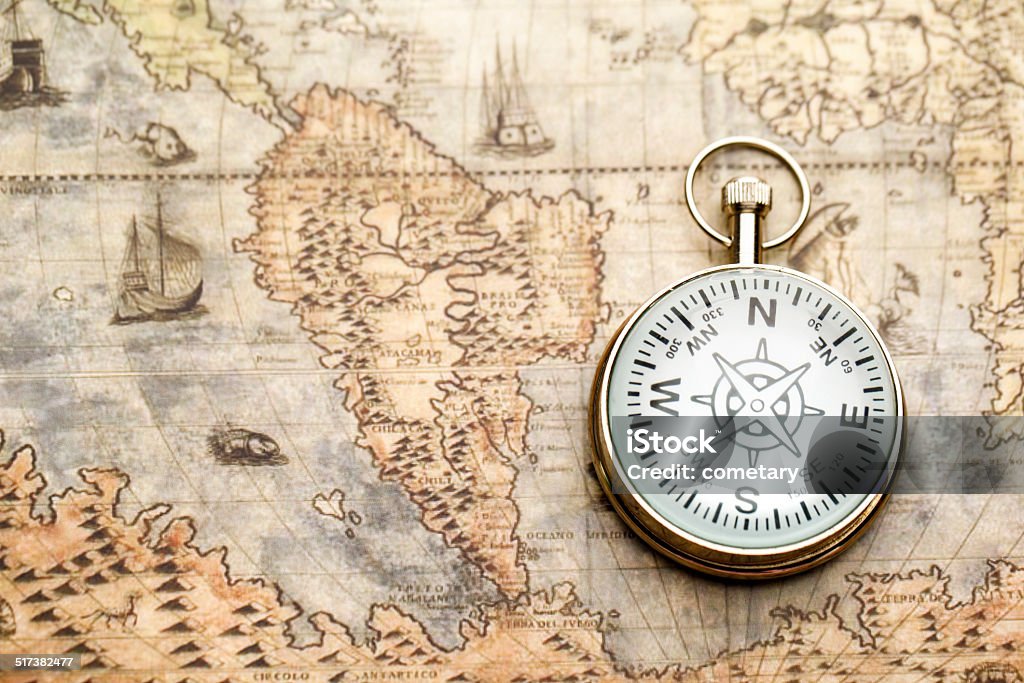 Compass Compass on the map. Navigational Compass Stock Photo