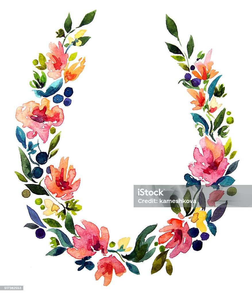 hand painted watercolor wreath. Flower decoration. hand painted watercolor wreath. Flower decoration. Floral design. Arrangement stock illustration